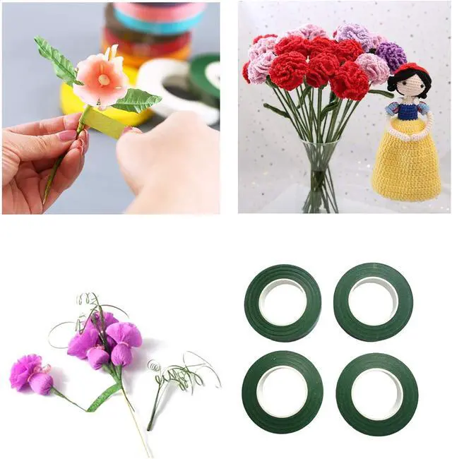 Alt view image 4 of 5 - 4 Rolls 1/2 Inch Floral Tapes Florist Wraps for Bouquet Stem and Flowers Making Craft Projects (30 Yards, Dark Green)