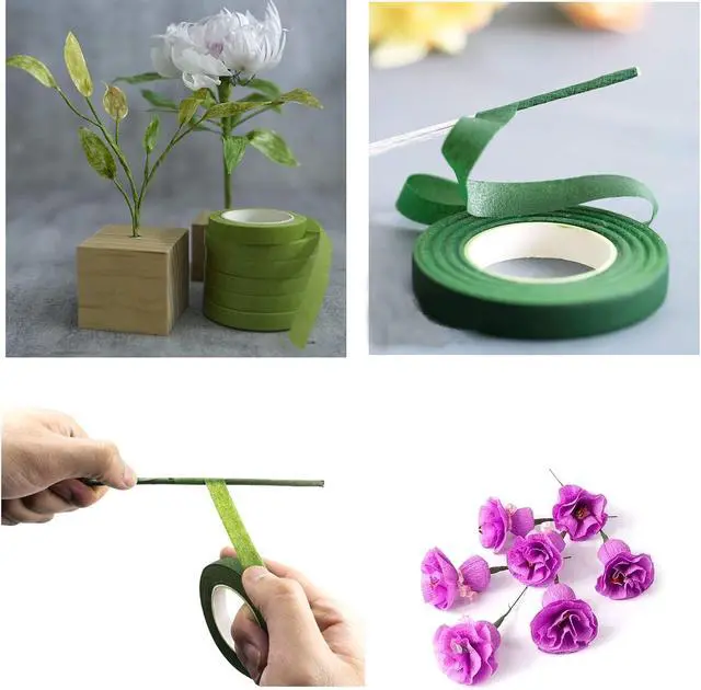 Alt view image 5 of 5 - 4 Rolls 1/2 Inch Floral Tapes Florist Wraps for Bouquet Stem and Flowers Making Craft Projects (30 Yards, Dark Green)