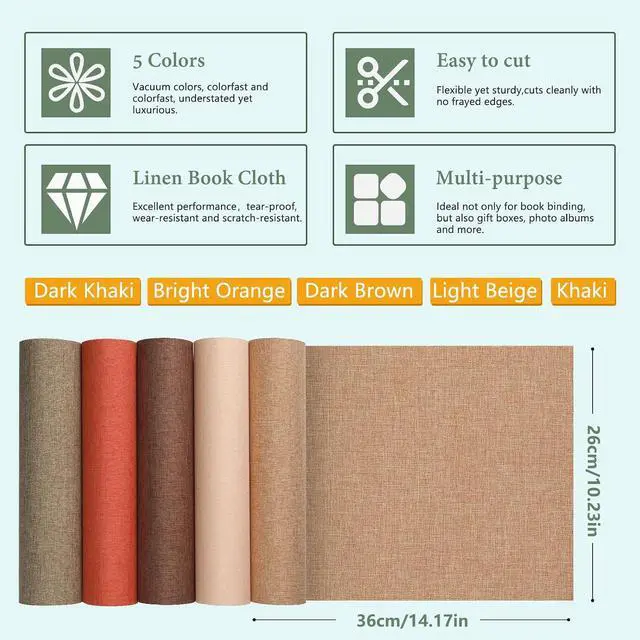 Alt view image 2 of 7 - 10 Pack Book Cloth,10x14 Inches, 5 Colors Book Binding Cloth for Book Repair, Fabric Surface and Paper Backed for Book Covering & Bookbinding Supplies (Color C)