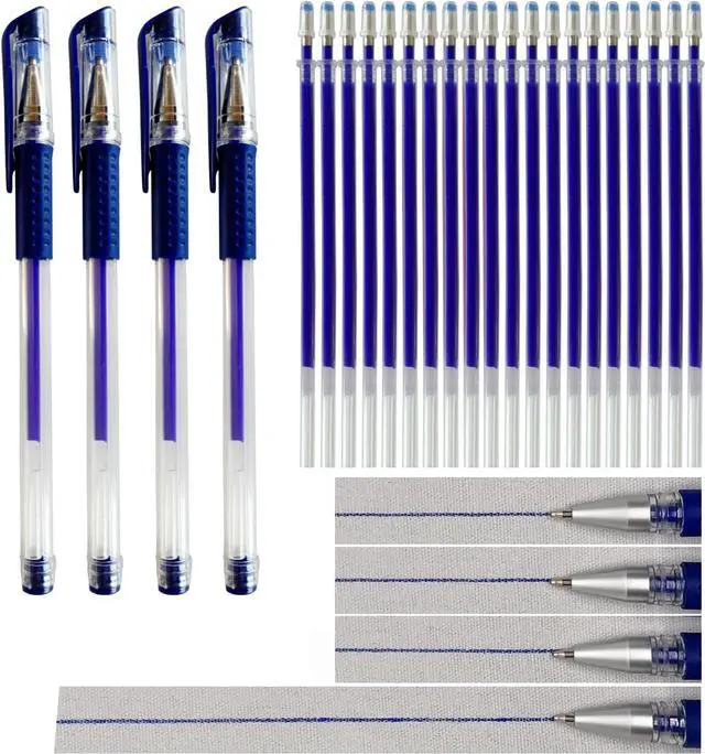 Main image of 4 Heat-Erasable Fabric Pen Barrels with 20 blue Refills for quilting supplies, sewing supplies, embroidery, DIY crafts. (blue)