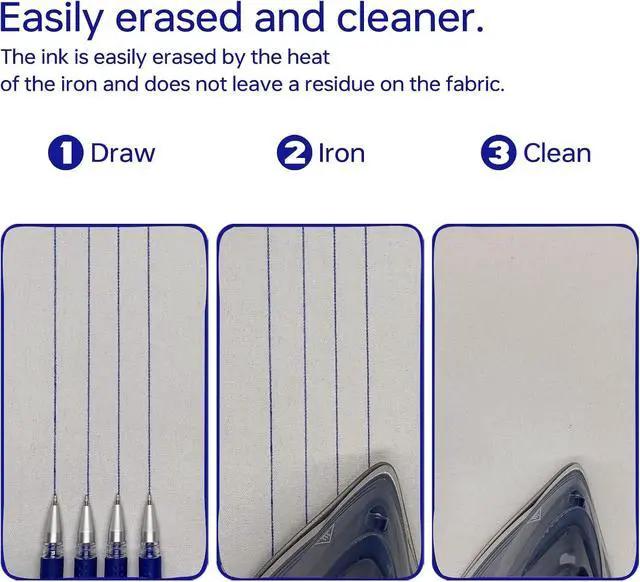 Alt view image 4 of 5 - 4 Heat-Erasable Fabric Pen Barrels with 20 blue Refills for quilting supplies, sewing supplies, embroidery, DIY crafts. (blue)