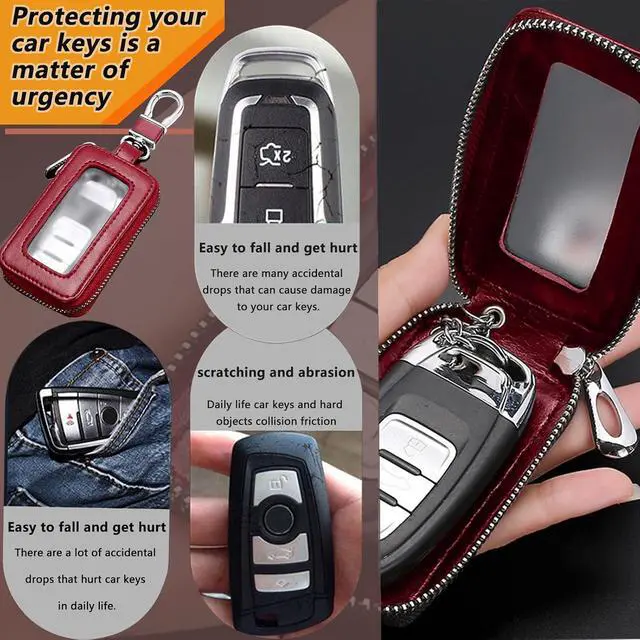 Alt view image 4 of 7 - vvag Premium Car Key Fob Case Genuine Leather Car Smart Key fob Holder Car Remote Keychain Bag Universal