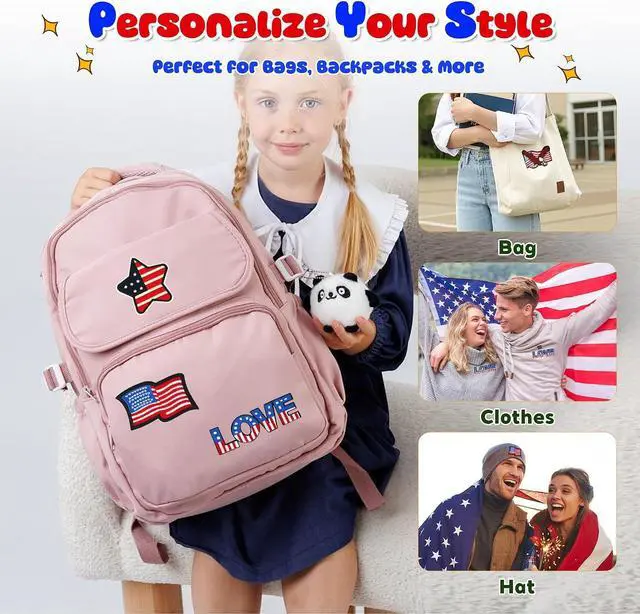 Alt view image 5 of 7 - 4 Pcs Independence Day Patches, Self-Adhesive Embroidered Patches, Sew On/Stick On Appliques for Clothes Backpacks Hats Jackets, DIY Accessories
