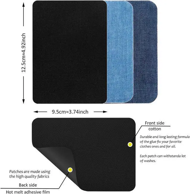 Alt view image 5 of 7 - Iron on Patches for Jeans, 3.7"x4.92",10 PCS, (Blue and Light Blue) | Iron on Patches for Clothing Repair,Fabric Sewing Denim Repair Patches, Classic Decorating for Inside Shirts, Clothes, Pants