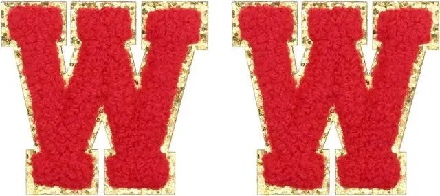 Main image of MECCANIXITY Chenille Letter Patches 2.2" Self Adhesive Alphabet W Stick on Embroidered Patch Sew on Letter Stickers Applique for Repairing Clothing Jeans Shoes Hats DIY(Red, Pack of 2)