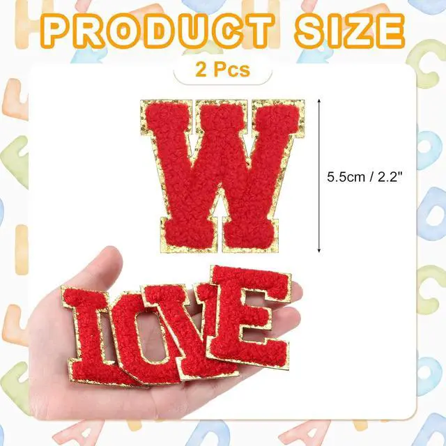 Alt view image 2 of 6 - MECCANIXITY Chenille Letter Patches 2.2" Self Adhesive Alphabet W Stick on Embroidered Patch Sew on Letter Stickers Applique for Repairing Clothing Jeans Shoes Hats DIY(Red, Pack of 2)