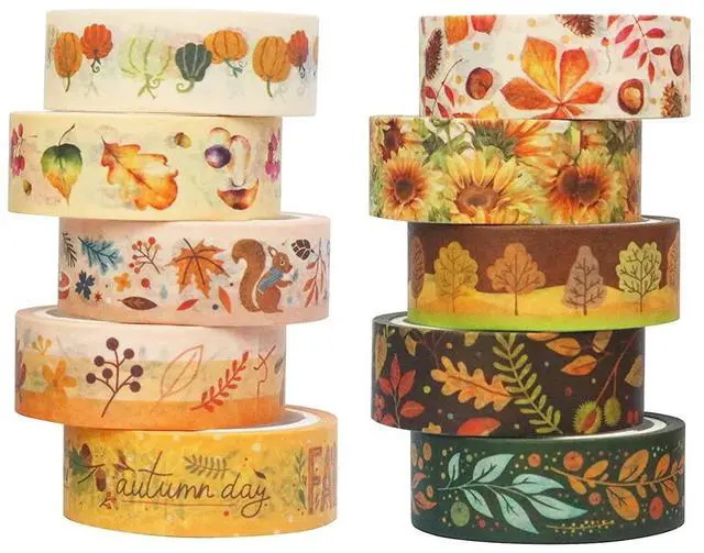 Main image of Autumn Washi Tape Set 10 Rolls | Autumn Leaves Pumpkin Sunflower Fall Decorative Tape for Bullet Journal, Planner, DIY Arts Crafts, Scrapbooking