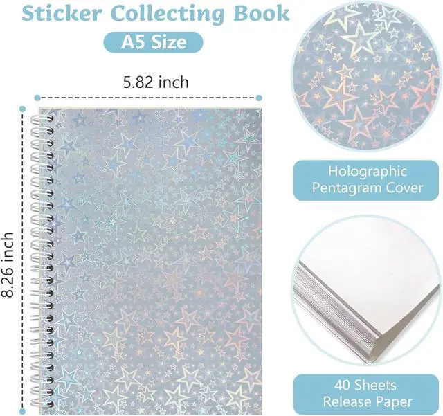 Alt view image 4 of 6 - Reusable Sticker Book Collecting Album with 40 Pages (Star) | A5 Holographic Cover Sticker Storage Organizer Book Collection Holder Notebook with 40 Sheets Blank Release Paper for Adults
