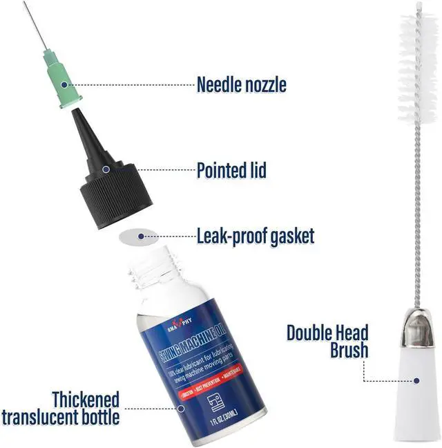 Alt view image 2 of 6 - Sewing Machine Oil, with Oil Applicator and Dual-Ended Brush | Clear Machine Oil for Lubrication of All Sewing Machine Moving Parts
