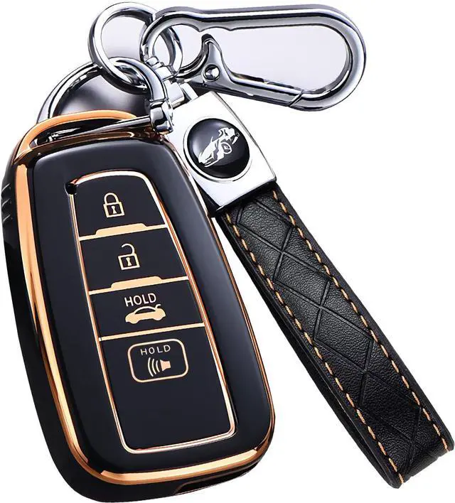 Main image of for Toyota Camry RAV4 Key Fob Cover with Keychain,for Highlander Avalon GT86 Key Fob Case Premium Soft TPU 360 Degree Protector Holder (Balck)