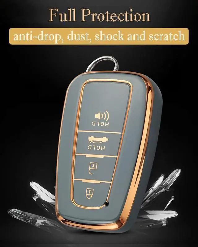 Alt view image 5 of 7 - for Toyota Camry RAV4 Key Fob Cover with Keychain,for Highlander Avalon GT86 Key Fob Case Premium Soft TPU 360 Degree Protector Holder (Balck)