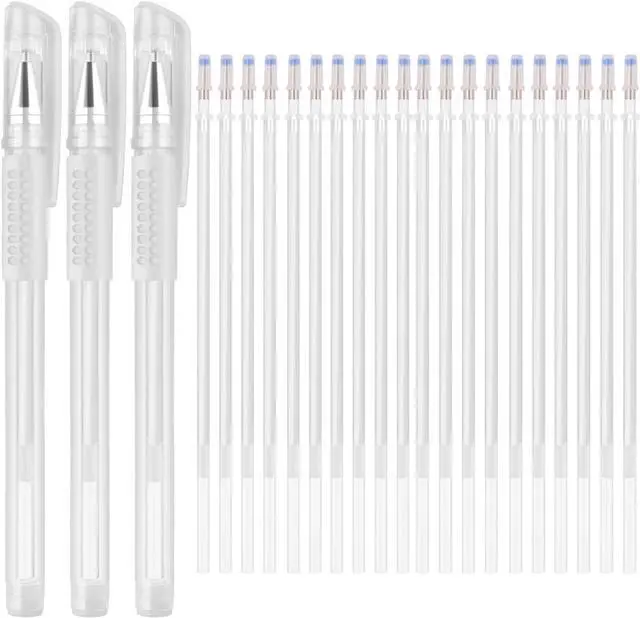 Main image of Heat Erasable Fabric White Marking Pens with 20 Refills for Tailors Sewing and Quilting Dressmaking, White Heat Erase Pens of Fabrics.