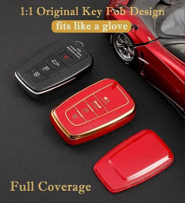 Alt view image 7 of 7 - for Toyota Camry RAV4 Key Fob Cover with Keychain,for Highlander Avalon GT86 Key Fob Case Premium Soft TPU 360 Degree Protector Holder (Balck)