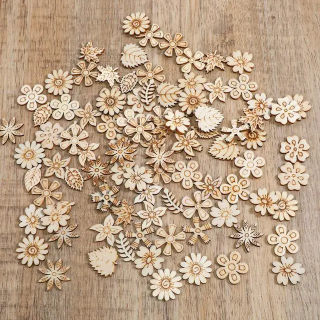 Alt view image 3 of 7 - 100 Pcs Unfinished Wooden Flower Wood Pieces Wood Flower Cutouts | Wooden Flower Butterfly Slices Embellishments Mini Wooden Handmade Crafts Decoration for DIY Home Party Decoration