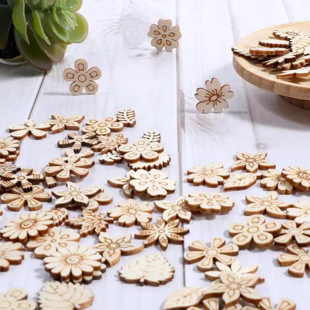 Alt view image 4 of 7 - 100 Pcs Unfinished Wooden Flower Wood Pieces Wood Flower Cutouts | Wooden Flower Butterfly Slices Embellishments Mini Wooden Handmade Crafts Decoration for DIY Home Party Decoration