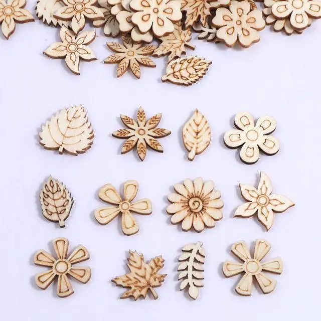 Alt view image 5 of 7 - 100 Pcs Unfinished Wooden Flower Wood Pieces Wood Flower Cutouts | Wooden Flower Butterfly Slices Embellishments Mini Wooden Handmade Crafts Decoration for DIY Home Party Decoration
