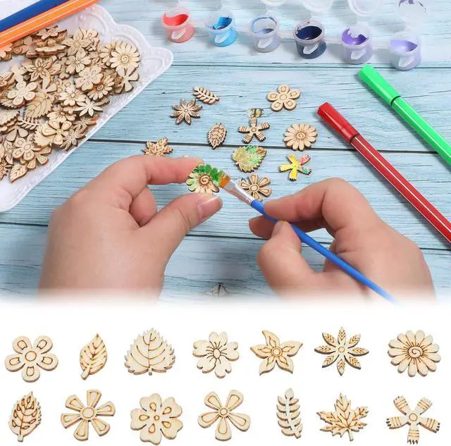 Alt view image 6 of 7 - 100 Pcs Unfinished Wooden Flower Wood Pieces Wood Flower Cutouts | Wooden Flower Butterfly Slices Embellishments Mini Wooden Handmade Crafts Decoration for DIY Home Party Decoration