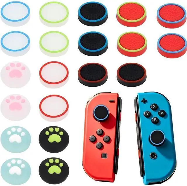 Main image of 20PCS Switch Joystick Caps Bundle, Skin-Like Buttery Soft Ergonomic Odorless Silicone Thumb Grips, Anti-Slip Sweatproof Glow&Cat Paw Analog Stick Covers for Switch/OLED/Lite/NS