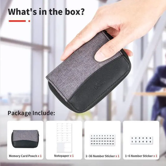Alt view image 4 of 7 - 28 Slots SD Card Holder Case with Labels for 24 SD+4 CFB Cards | Holds 24 SD + 4 CF/XQD. Number stickers + notepaper for indexing. Durable polyester. Transparent slots memory Card case.