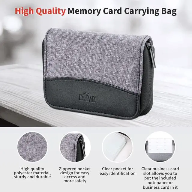 Alt view image 3 of 7 - 28 Slots SD Card Holder Case with Labels for 24 SD+4 CFB Cards | Holds 24 SD + 4 CF/XQD. Number stickers + notepaper for indexing. Durable polyester. Transparent slots memory Card case.
