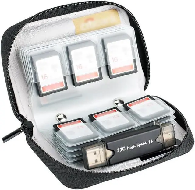 Alt view image 7 of 7 - 28 Slots SD Card Holder Case with Labels for 24 SD+4 CFB Cards | Holds 24 SD + 4 CF/XQD. Number stickers + notepaper for indexing. Durable polyester. Transparent slots memory Card case.