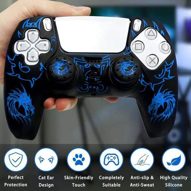 Alt view image 3 of 7 - PS5 Controller Silicone Cover with Laser-Engraved Dragon Design - Non-Slip Grip Skin + 2 Dragon Thumbstick Caps | Stylish Protective Case for PlayStation 5 Controller