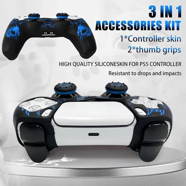 Alt view image 2 of 7 - PS5 Controller Silicone Cover with Laser-Engraved Dragon Design - Non-Slip Grip Skin + 2 Dragon Thumbstick Caps | Stylish Protective Case for PlayStation 5 Controller