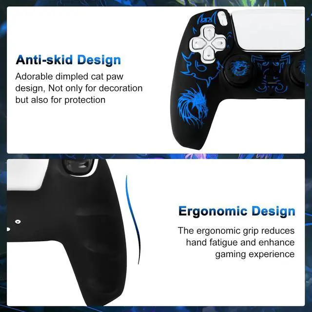 Alt view image 5 of 7 - PS5 Controller Silicone Cover with Laser-Engraved Dragon Design - Non-Slip Grip Skin + 2 Dragon Thumbstick Caps | Stylish Protective Case for PlayStation 5 Controller
