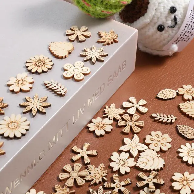 Alt view image 7 of 7 - 100 Pcs Unfinished Wooden Flower Wood Pieces Wood Flower Cutouts | Wooden Flower Butterfly Slices Embellishments Mini Wooden Handmade Crafts Decoration for DIY Home Party Decoration