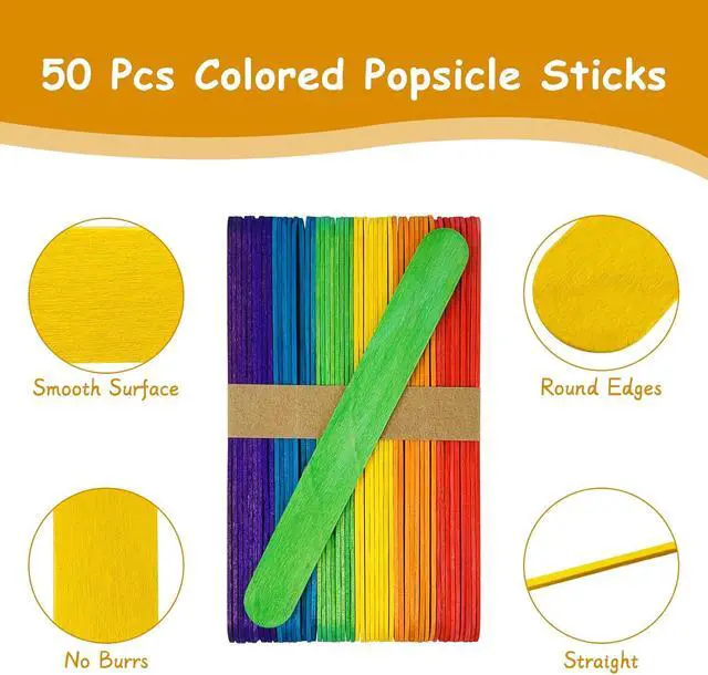 Alt view image 6 of 7 - KTOJOY 6 100 Pcs Colored Jumbo Wooden Craft Sticks Wooden Popsicle Colored Craft Sticks Stick 3/4Wide Treat Sticks Ice Pop Sticks for DIY CraftsHome Art Projects, Classroom Art Supplies