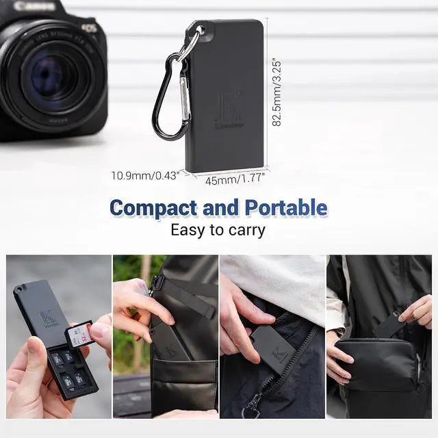 Alt view image 7 of 7 - Pop-up Small Memory Card Case Holder for 2 SD SDHC SDXC Cards & 4 TF MicroSD MSD Cards with Carabiner, Portable Anti-Shock Splash-Proof Micro SD Card Case Storage Protector Organizer Keeper Container