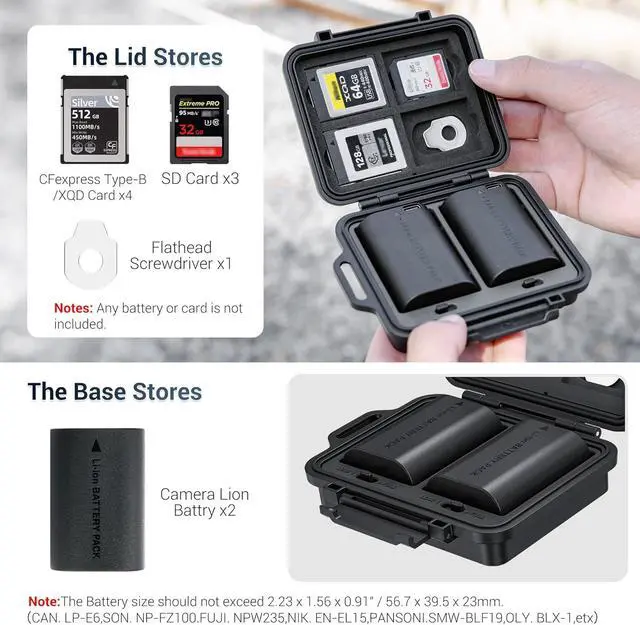Alt view image 2 of 7 - JJC Portable Camera Battery Memory Card Storage Case for 3 SD Card,4 CFexpress Type-B/XQD Cards,2 Camera Batteries,Compact Cameras Battery Holder Box for Nikon EN-EL15