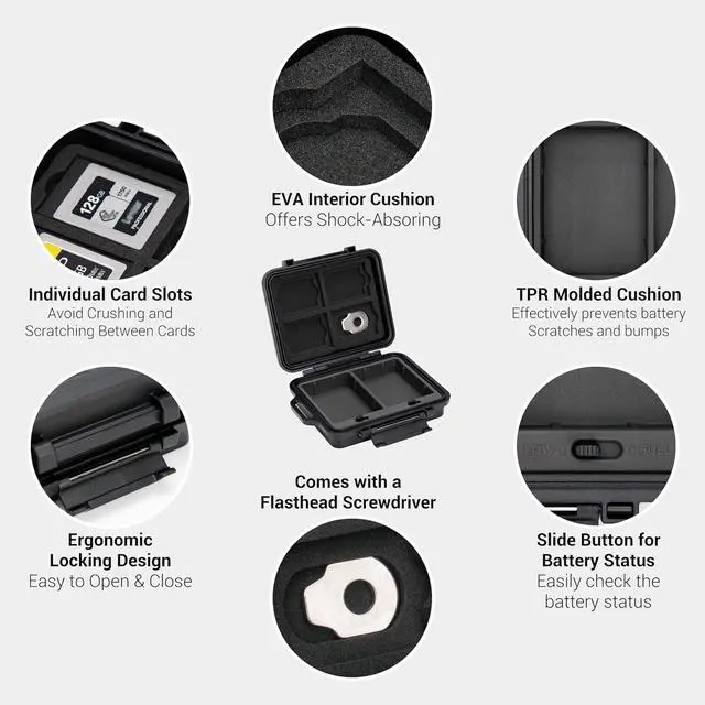 Alt view image 5 of 7 - JJC Portable Camera Battery Memory Card Storage Case for 3 SD Card,4 CFexpress Type-B/XQD Cards,2 Camera Batteries,Compact Cameras Battery Holder Box for Nikon EN-EL15