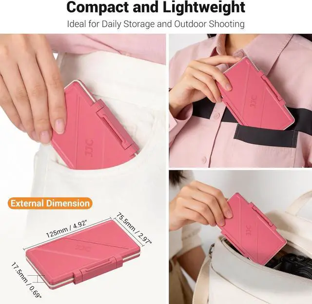 Alt view image 7 of 7 - Pink Memory Card Case Micro SD TF SD Card Case Storage Holder Wallet Box | Compact Micro SD Card Holder Wallet for 24 Micro SD SDXC SDHC TF Cards and 12 SD SDXC SDHC Cards, Ergonomic Locking Systerm