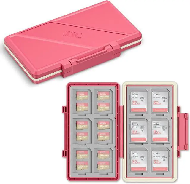 Main image of Hot Pink Memory Card Case Micro SD TF SD Card Case Storage Holder Wallet | Compact Micro SD Card Holder Box for 24 Micro SD SDXC SDHC TF Cards and 12 SD SDXC SDHC Cards, Ergonomic Locking Systerm