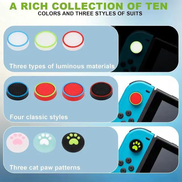 Alt view image 3 of 6 - 20PCS Switch Joystick Caps Bundle, Skin-Like Buttery Soft Ergonomic Odorless Silicone Thumb Grips, Anti-Slip Sweatproof Glow&Cat Paw Analog Stick Covers for Switch/OLED/Lite/NS