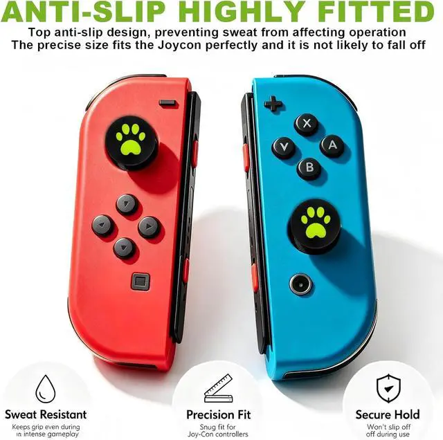 Alt view image 4 of 6 - 20PCS Switch Joystick Caps Bundle, Skin-Like Buttery Soft Ergonomic Odorless Silicone Thumb Grips, Anti-Slip Sweatproof Glow&Cat Paw Analog Stick Covers for Switch/OLED/Lite/NS