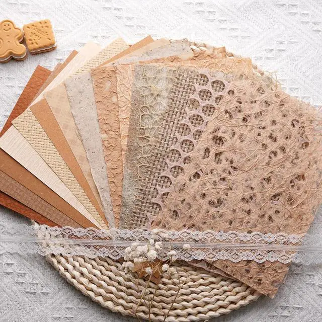 Main image of 15Pcs Handmade Scrapbook Art Paper Craft Textured Paper Colorful A5 sheet Mesh Special Mix for Scrapbooking Junk Journal Journaling Supplies DIY Materials,5.8x8.2 inches (Brown)