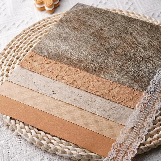 Alt view image 5 of 7 - 15Pcs Handmade Scrapbook Art Paper Craft Textured Paper Colorful A5 sheet Mesh Special Mix for Scrapbooking Junk Journal Journaling Supplies DIY Materials,5.8x8.2 inches (Brown)