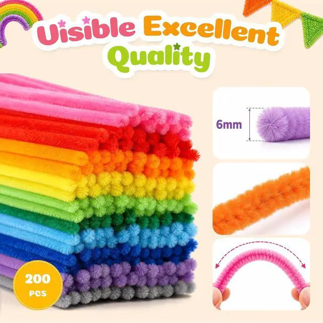 Alt view image 3 of 7 - Caydo 200PCS Thick Pipe Cleaners Craft, 20 Colors Chenille Stems | for Arts and Crafts Projects, Fuzzy Limpia Pipas for Creative DIY Decorations and Educational Toys