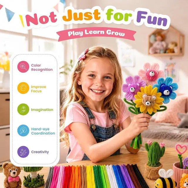 Alt view image 4 of 7 - Caydo 200PCS Thick Pipe Cleaners Craft, 20 Colors Chenille Stems | for Arts and Crafts Projects, Fuzzy Limpia Pipas for Creative DIY Decorations and Educational Toys