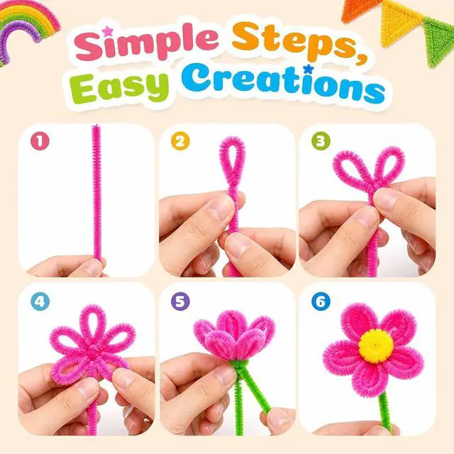 Alt view image 6 of 7 - Caydo 200PCS Thick Pipe Cleaners Craft, 20 Colors Chenille Stems | for Arts and Crafts Projects, Fuzzy Limpia Pipas for Creative DIY Decorations and Educational Toys