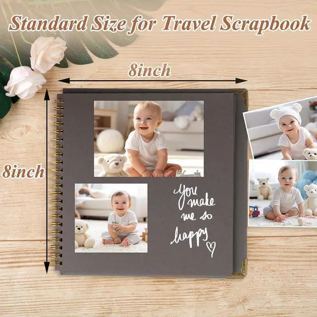 Alt view image 3 of 6 - Joyberg Scrapbook 80 Pages, Scrapbooking Supplies 8 x 8 In, Scrapbook Album Suitable for Album Memory Book Wedding, Anniversary Family, DIY Craft Projects (Gray)