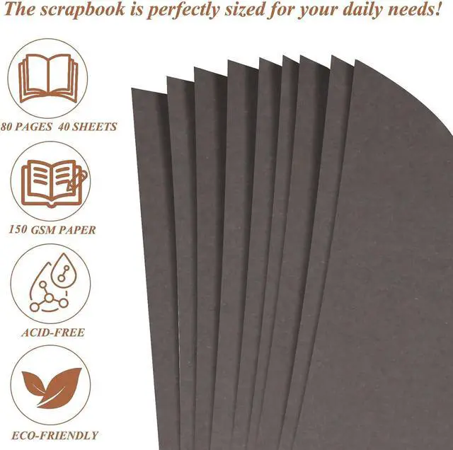 Alt view image 4 of 6 - Joyberg Scrapbook 80 Pages, Scrapbooking Supplies 8 x 8 In, Scrapbook Album Suitable for Album Memory Book Wedding, Anniversary Family, DIY Craft Projects (Gray)