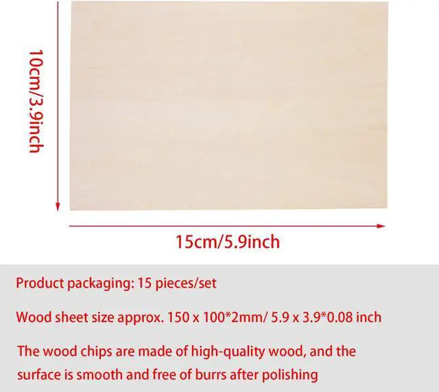 Alt view image 2 of 7 - SIWUCHYE Unfinished Wood, 15 Pack Basswood Sheets for Crafts, Craft Wood Board for House Aircraft Ship Boat Arts and Crafts, School Projects, Wooden DIY Ornaments(150x100x2mm)