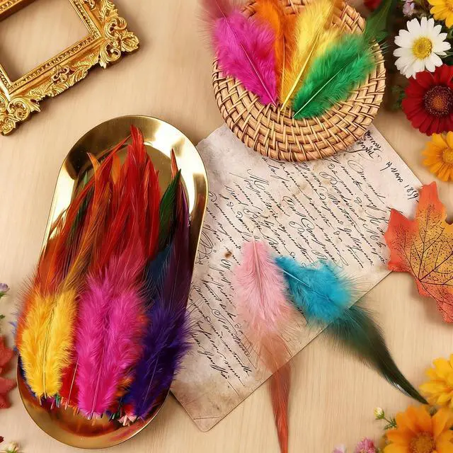 Alt view image 6 of 7 - whitefeather Craft Feathers Bulk Pack - 300PCS Assorted Colorful Feathers for Crafting, Hat Decorating, Carnival DIY Projects (4-6 Inch Small Feathers, Synthetic Craft Materials) (Mix Color)