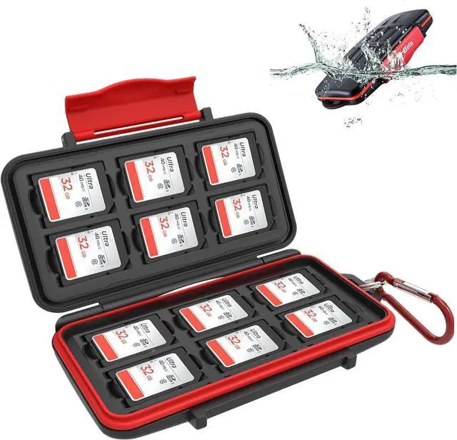 Main image of Kiorafoto IPX5 Water-Resistant SD Card Case Holder with 12 Slots | Anti-Shock,Durable,SD SDHC SDXC Memory Card Storage Protector Wallet,Hard Shell with Rubber Interior,Includes Carabiner