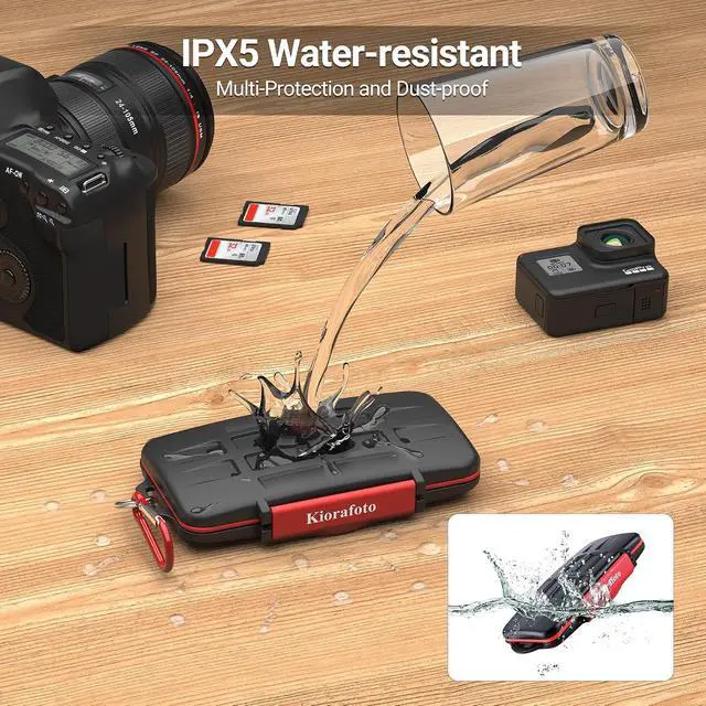Alt view image 2 of 7 - Kiorafoto IPX5 Water-Resistant SD Card Case Holder with 12 Slots | Anti-Shock,Durable,SD SDHC SDXC Memory Card Storage Protector Wallet,Hard Shell with Rubber Interior,Includes Carabiner
