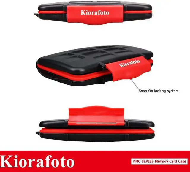 Alt view image 7 of 7 - Kiorafoto IPX5 Water-Resistant SD Card Case Holder with 12 Slots | Anti-Shock,Durable,SD SDHC SDXC Memory Card Storage Protector Wallet,Hard Shell with Rubber Interior,Includes Carabiner