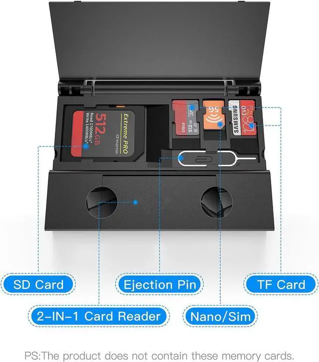 Alt view image 4 of 5 - RayCue Multi-Function Card Reader Storage Box, USB3.0 High Speed Mobile Phone Memory/TF Card/SD Card/SIM Card/Card Pin Type-c Storage Box, for Type-c Laptop, iPhone, etc, Black